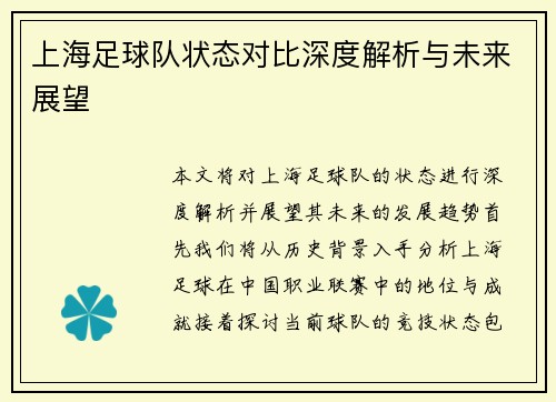 上海足球队状态对比深度解析与未来展望