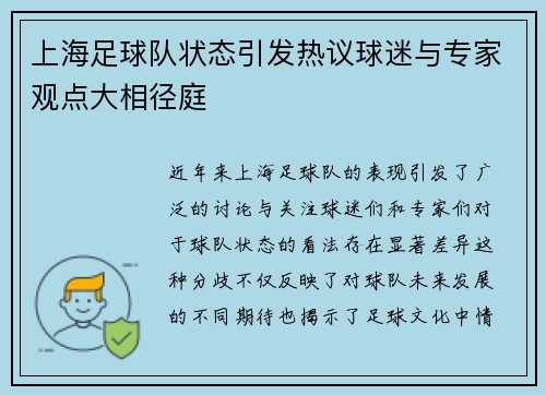 上海足球队状态引发热议球迷与专家观点大相径庭
